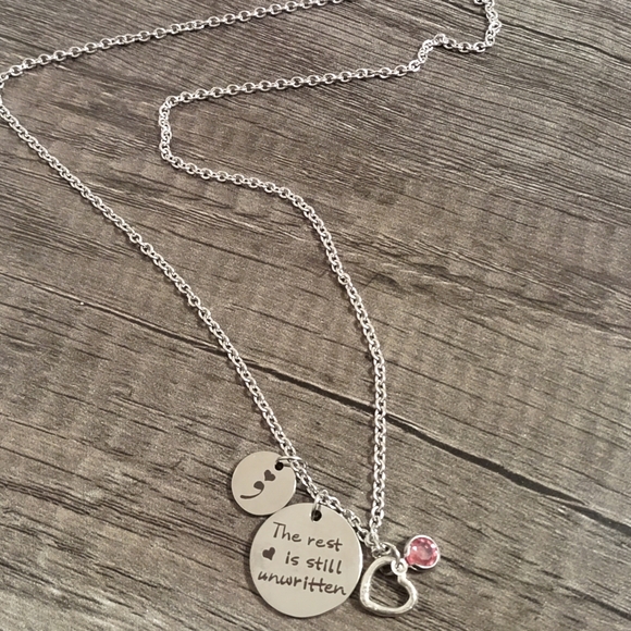Semicolon Charm Necklace - The rest is still unwritten - Picture 2 of 2